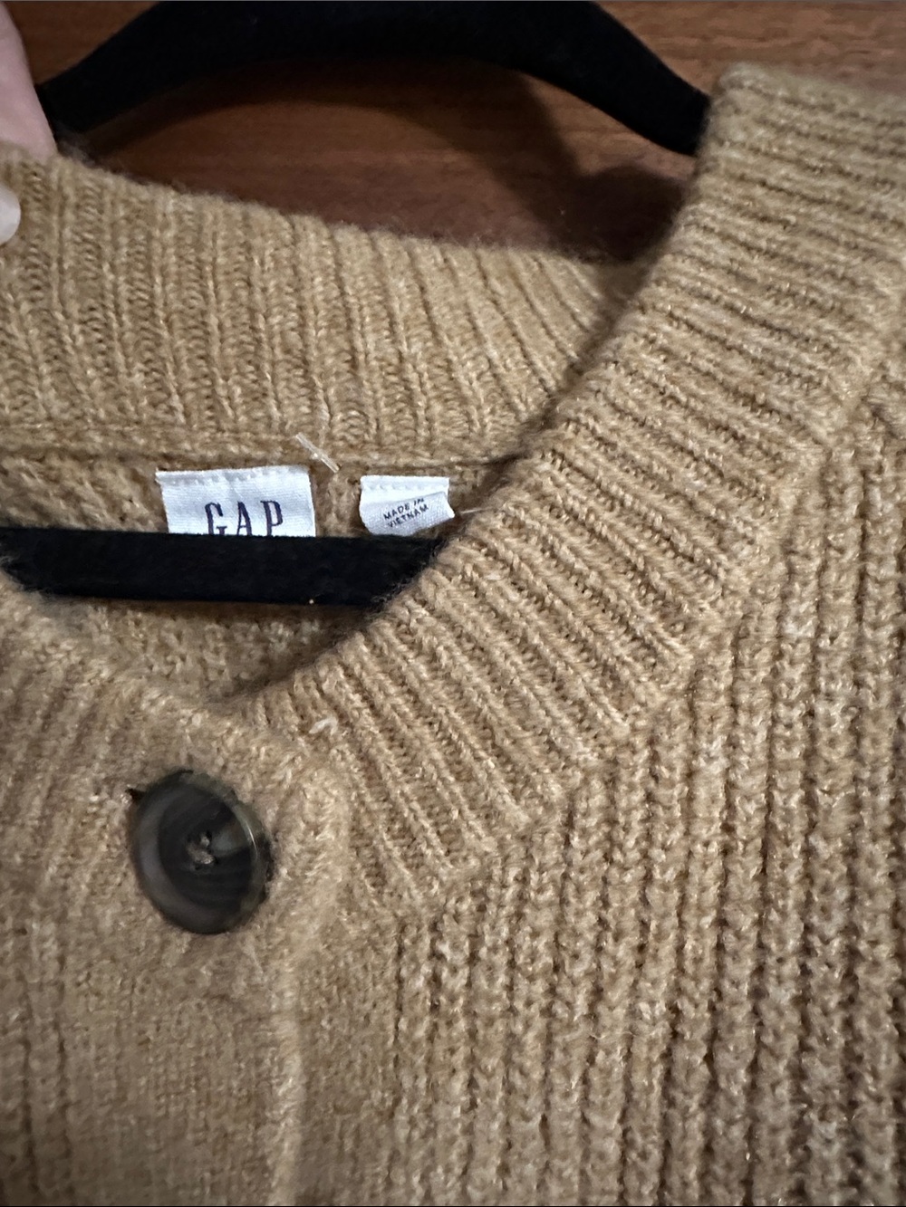 GAP Camel Cozy Crew Ribbed Button Cardigan - Picture 2 of 5